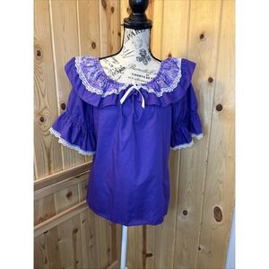 New Vintage Square Up Fashions Purple Dance Top Puff Sleeve Ruffle Small USA
